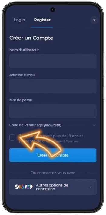 Étape 4 : Case à cocher pour accepter les conditions générales d'utilisation Rainbet