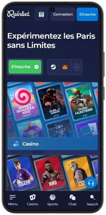 Étape 1 : Page d'accueil Rainbet Casino avec interface de navigation principale