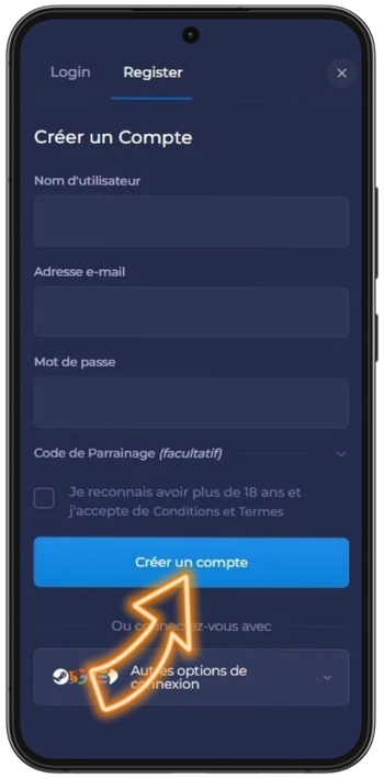 Étape 5 : Bouton Créer un compte pour finaliser l'inscription sur Rainbet Casino