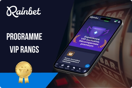 Programme VIP Rainbet montrant 7 rangs avec bonus journaliers et cashback progressif